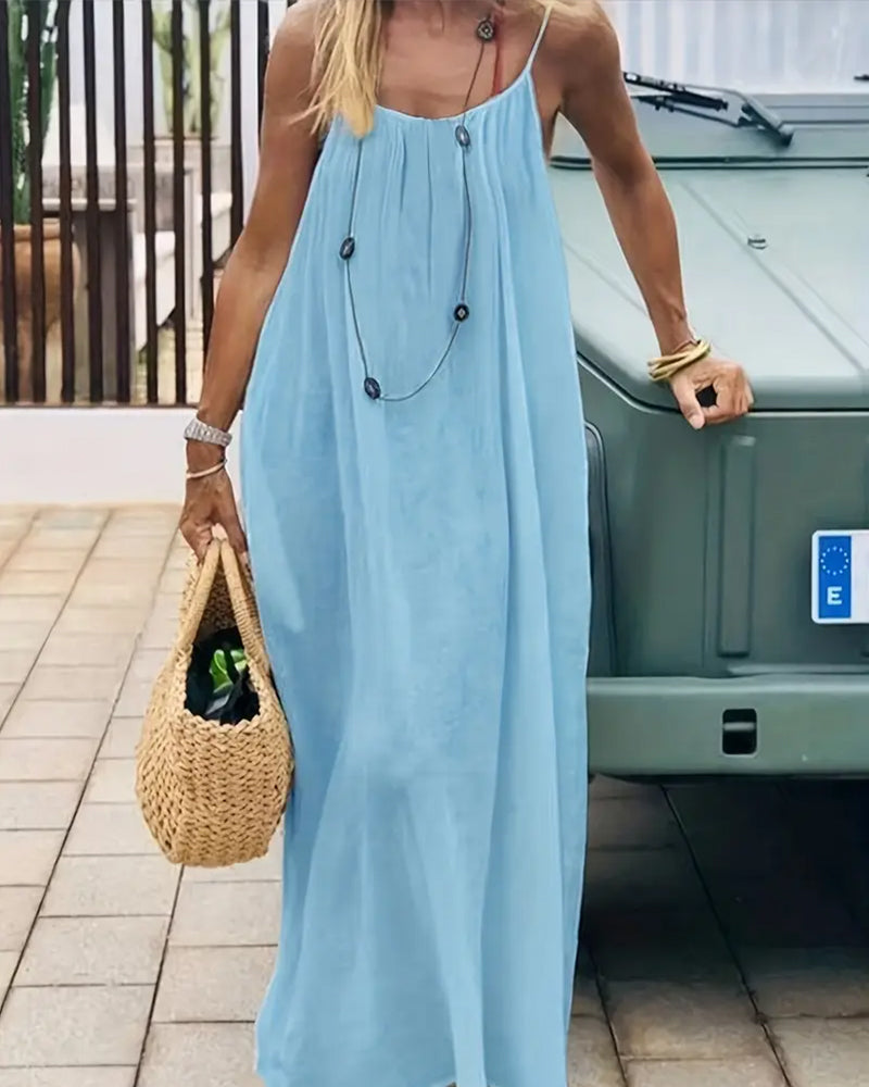 Summer Solid Backless Cami Dress
