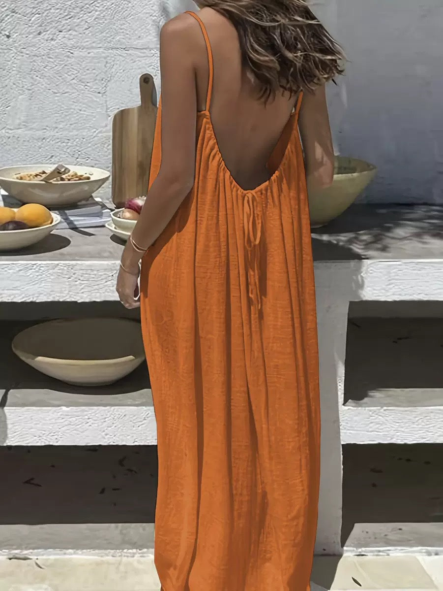 Summer Solid Backless Cami Dress