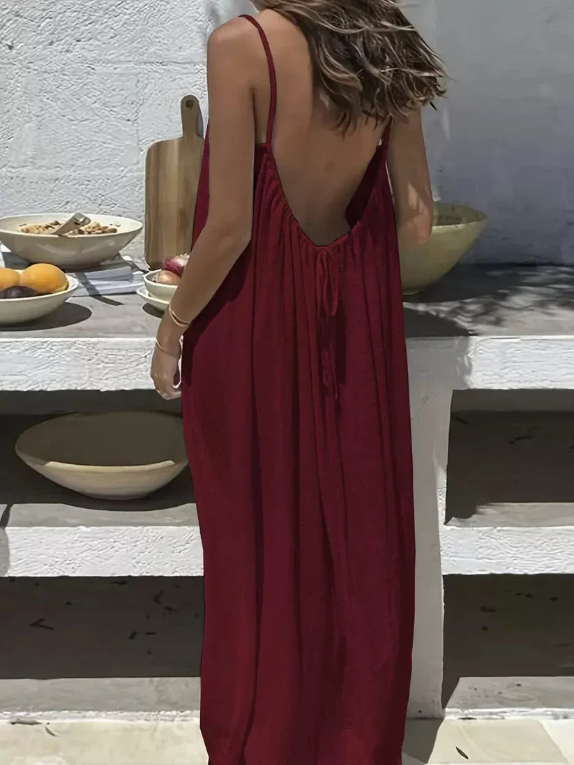 Summer Solid Backless Cami Dress