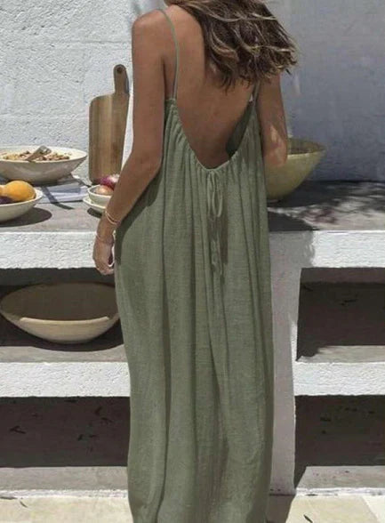 Summer Solid Backless Cami Dress