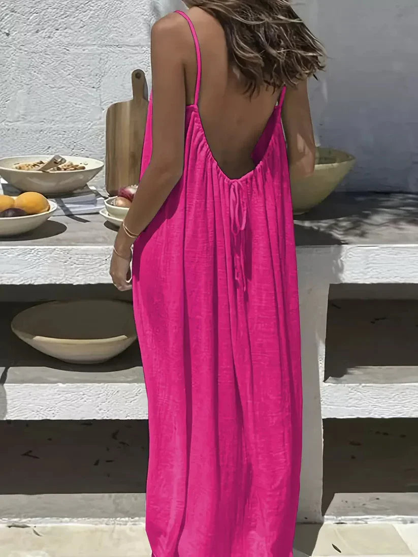 Summer Solid Backless Cami Dress