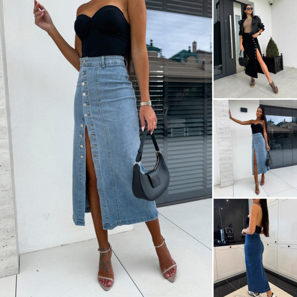 Everyday Curve Denim Button Skirt
